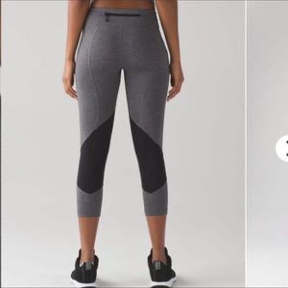 Lululemon Pace Rival heathered gray black Crop leggings Size 6 - Picture 5 of 15
